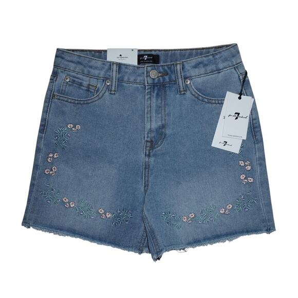 7 For All Mankind Girls High Waisted Embroidered Denim Shorts Size 10 - Picture 1 of 5